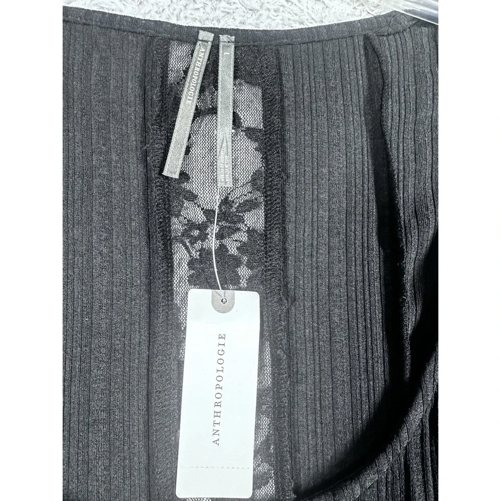 ANTHROPOLOGIE Long-Sleeve‎ Lace Peplum Top Women's Size L Black
